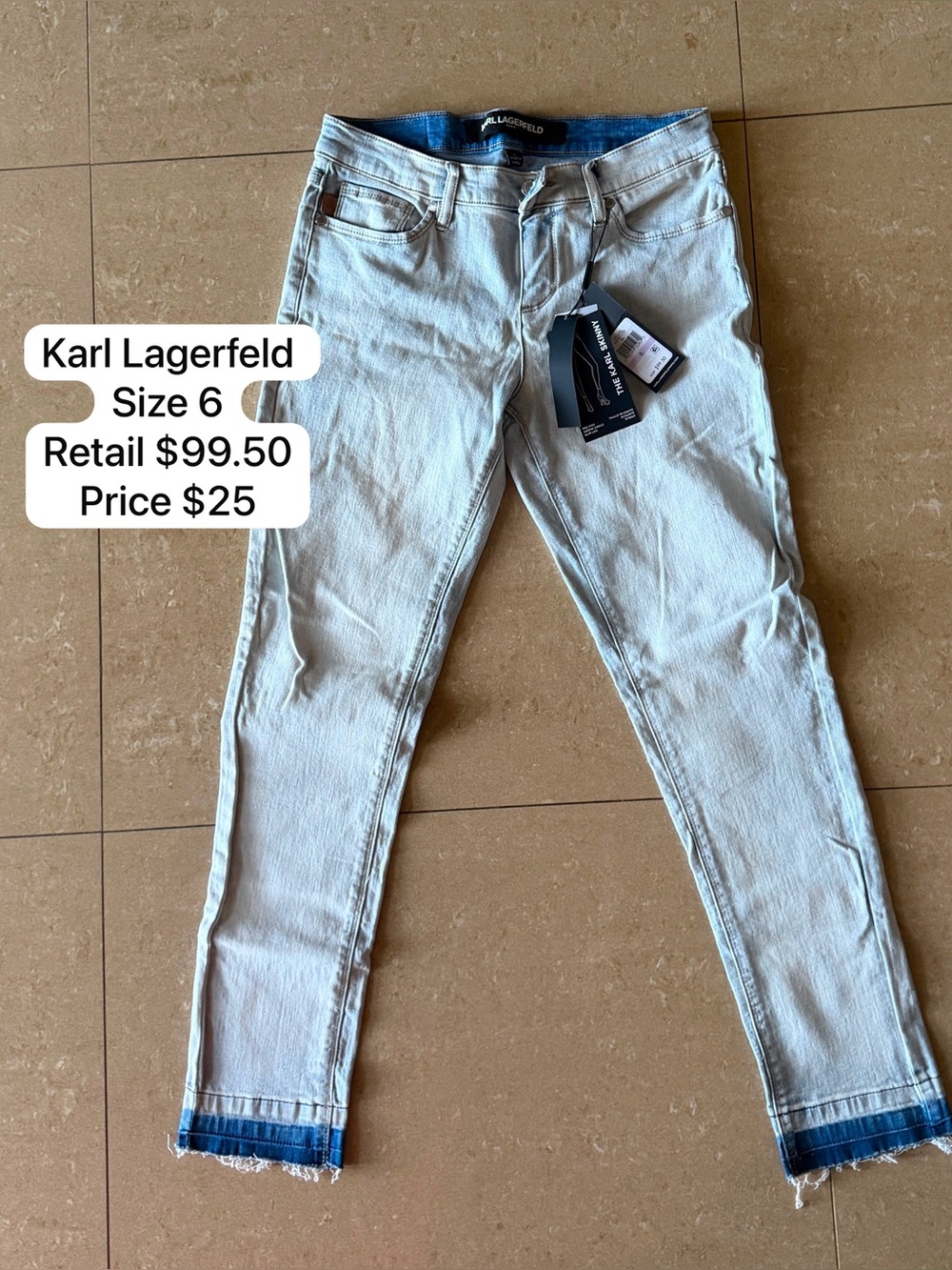 Karl Lagerfeld Light Blue Skinny Jeans with Raw Hem